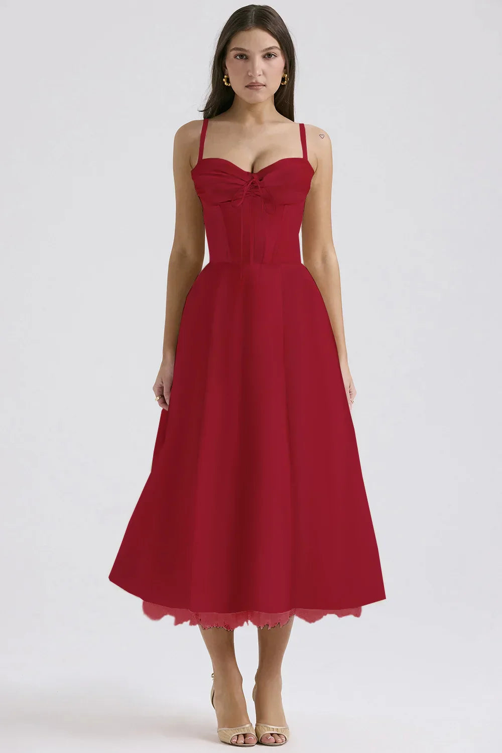Waist Wrap Print A-line Long Spaghetti Strap Spring Summer Backless Midi Dress