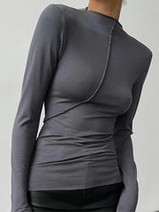Turtleneck Y2K Long Sleeve Autumn Winter Casual Black Basic Vintage Crop Tops
