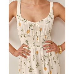 Sleeveless Tank Print Chiffon Summer Dress Waist Casual Midi Dress