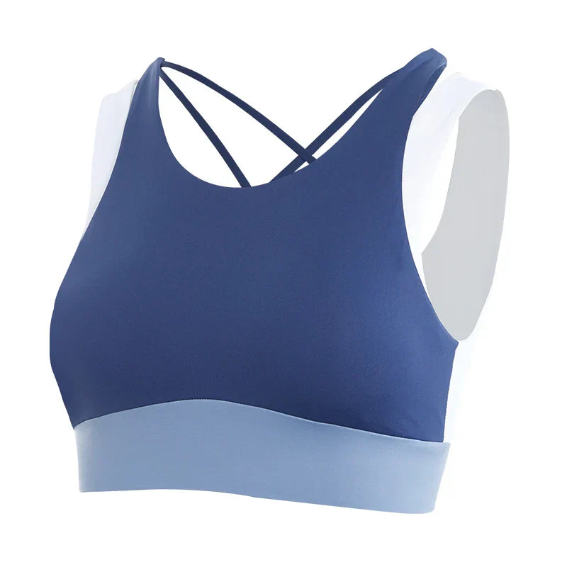 Hollow Crop Tops Double Straps Gym Nylon Spandex Active Sports Bra