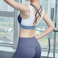 Hollow Crop Tops Double Straps Gym Nylon Spandex Active Sports Bra
