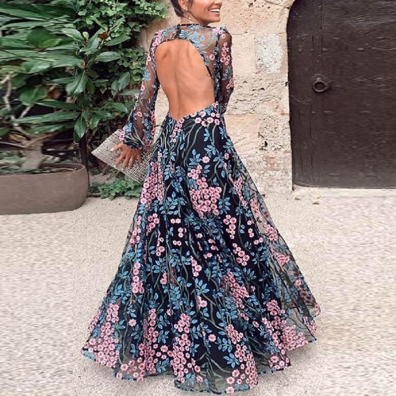 Vintage Backless Long Maxi Dress