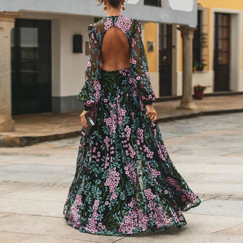 Vintage Backless Long Maxi Dress