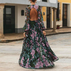 Vintage Backless Long Maxi Dress