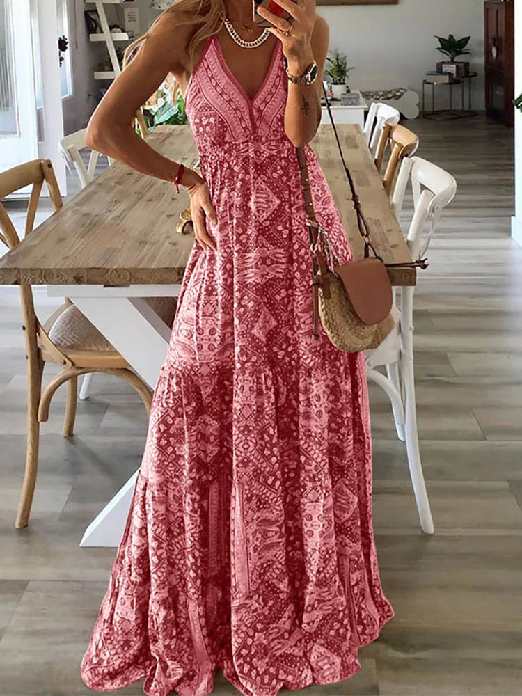 Sexy Vintage Backless Spaghetti Strap Boho Dress