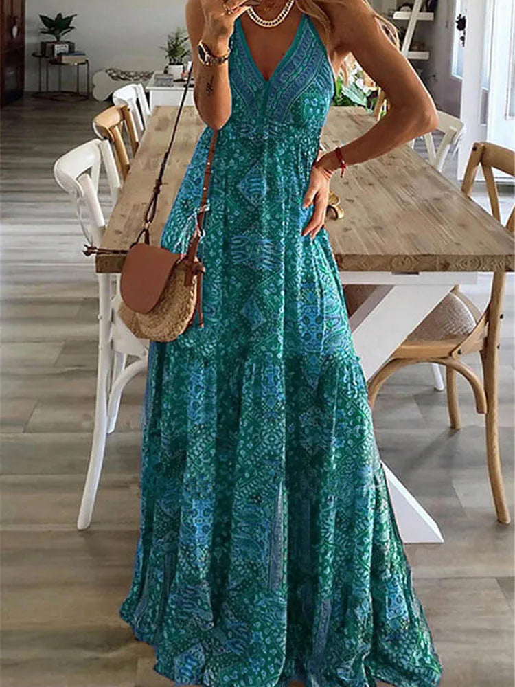 Sexy Vintage Backless Spaghetti Strap Boho Dress
