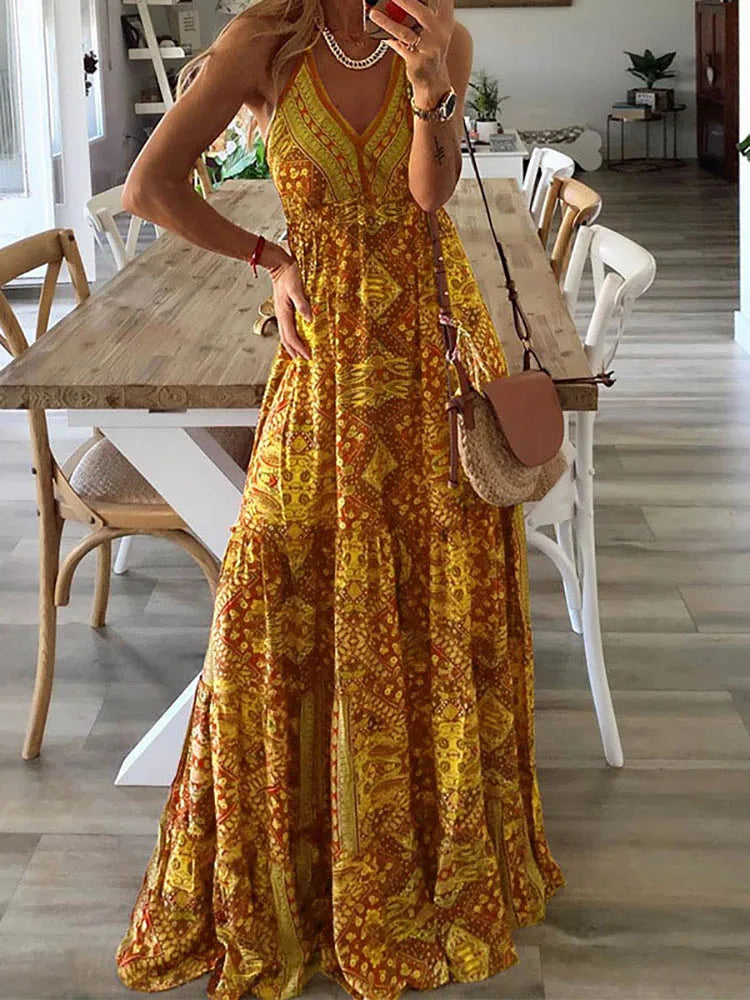 Sexy Vintage Backless Spaghetti Strap Boho Dress