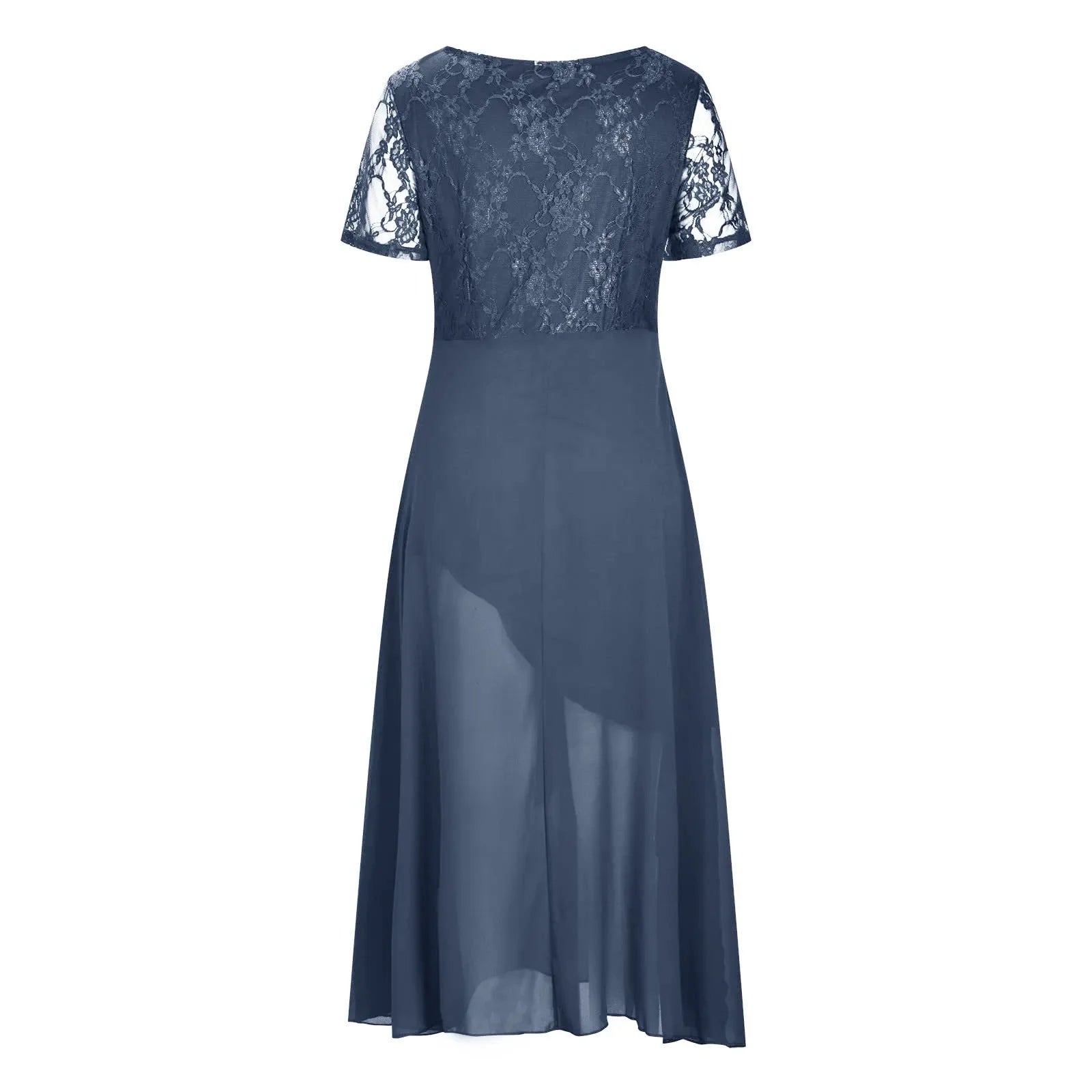 Vintage Chiffon V Neck Splicing Lace Hollow Pleated Large Swing Summer Dress