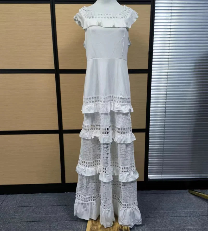 Elegant White Lace Off Shoulder Boho Dress