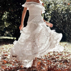 Elegant White Lace Off Shoulder Boho Dress