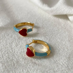 Enamel Heart Small Hoop Trendy Geometric Statement Round Circle Huggie Earring