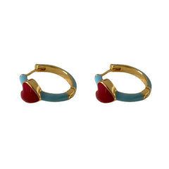 Enamel Heart Small Hoop Trendy Geometric Statement Round Circle Huggie Earring