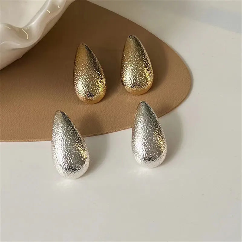 Gold Plated Frosting Drop Glossy Stainless Steel Thick TearDrop Jewelry Gifts Earring