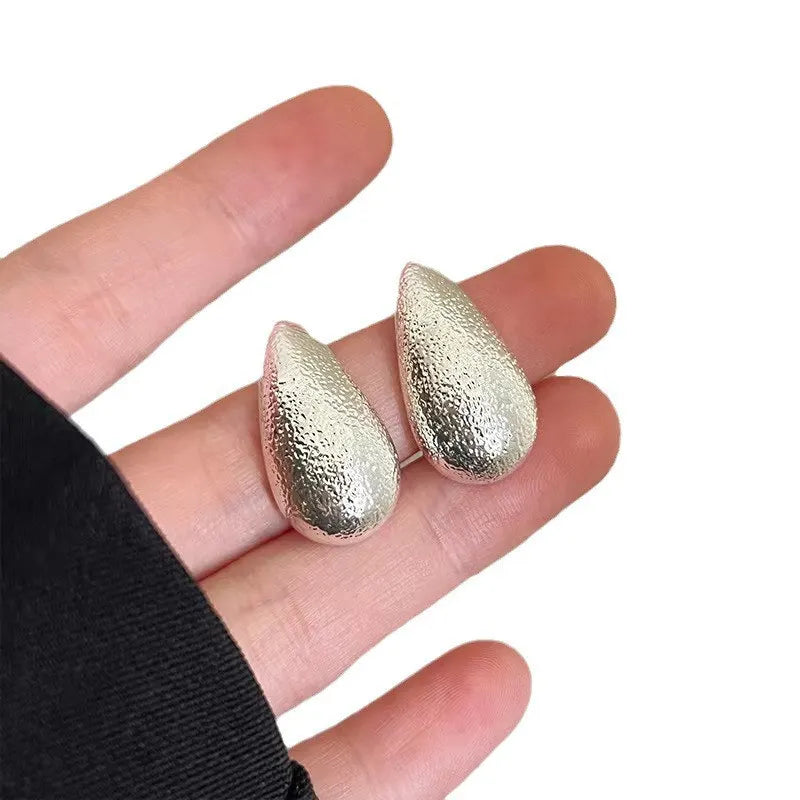 Gold Plated Frosting Drop Glossy Stainless Steel Thick TearDrop Jewelry Gifts Earring
