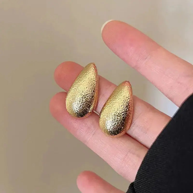 Gold Plated Frosting Drop Glossy Stainless Steel Thick TearDrop Jewelry Gifts Earring