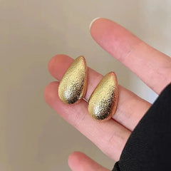 Gold Plated Frosting Drop Glossy Stainless Steel Thick TearDrop Jewelry Gifts Earring