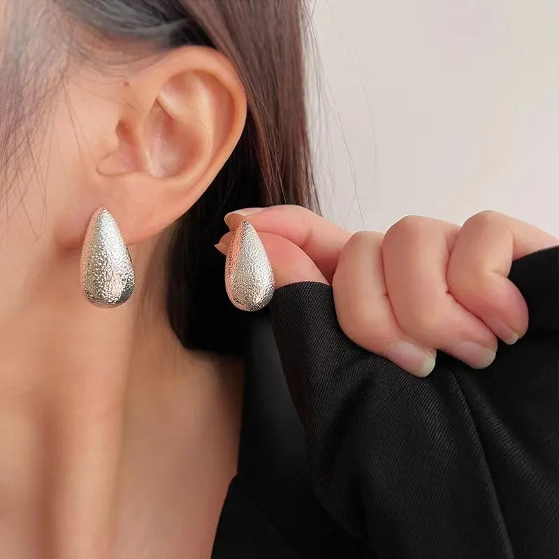 Gold Plated Frosting Drop Glossy Stainless Steel Thick TearDrop Jewelry Gifts Earring