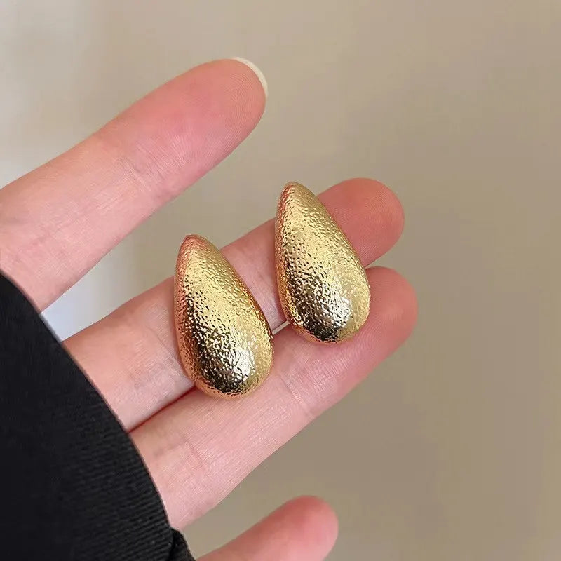 Gold Plated Frosting Drop Glossy Stainless Steel Thick TearDrop Jewelry Gifts Earring