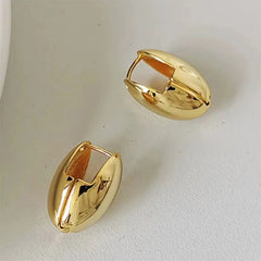 Gold Plated Smooth Metal Hoop Glossy Shiny French Luxury Fashion Statement Jewelry Earring