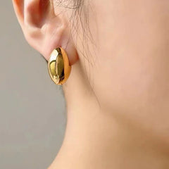 Gold Plated Smooth Metal Hoop Glossy Shiny French Luxury Fashion Statement Jewelry Earring