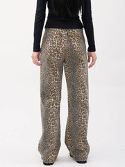 Vintage Leopard Print Wide Leg Panther Denim Jeans