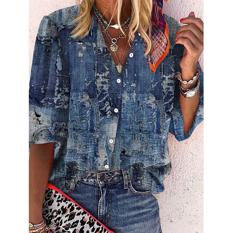 Vintage Loose Stamens Print Blouses