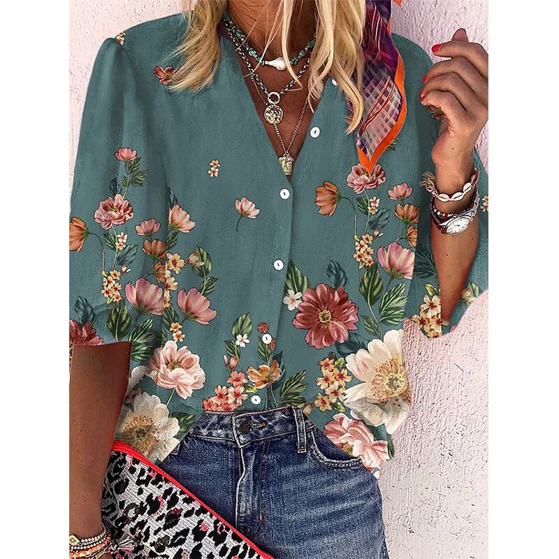 Vintage Loose Stamens Print Blouses