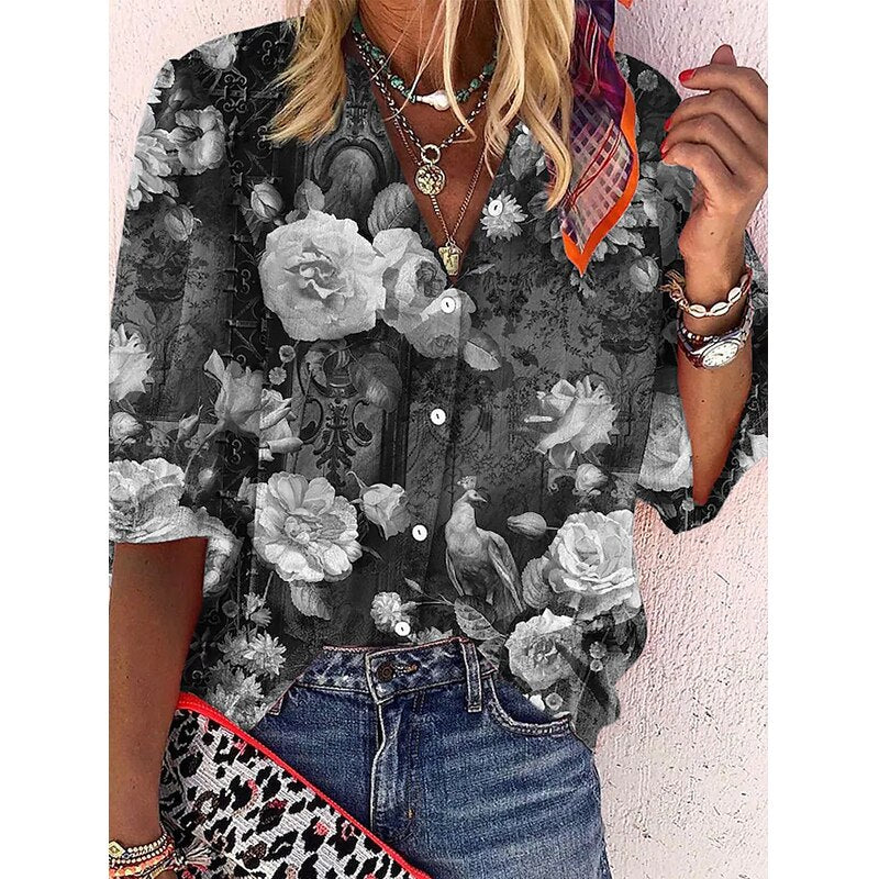 Vintage Loose Stamens Print Blouses
