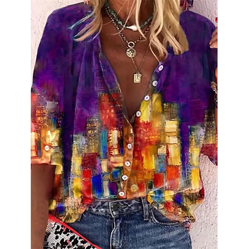 Vintage Loose Stamens Print Blouses