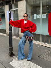 Casual V Neck Long Sleeve Christmas Sweater