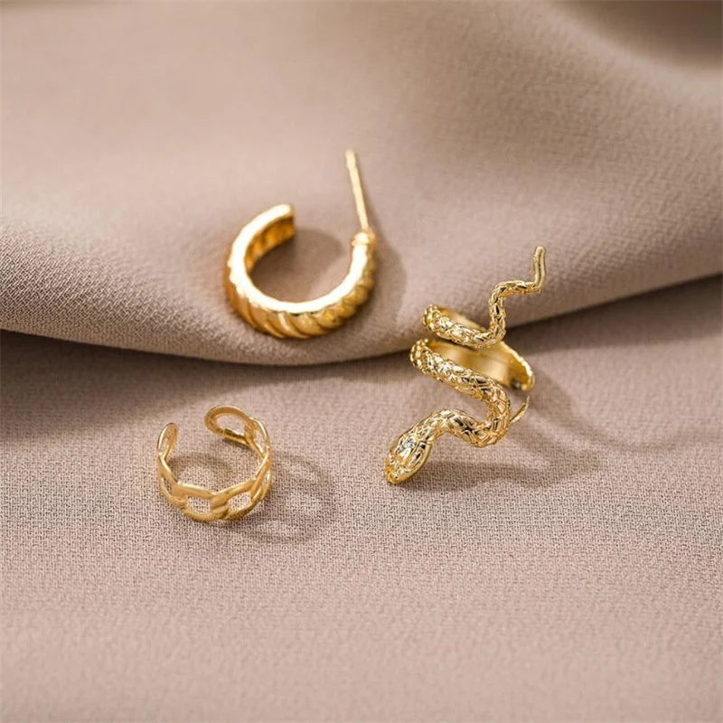 Vintage Snake Charm Round Ear Female Trend Cuffs Earring