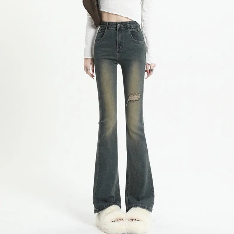 Vintage Brown Low Rise Flare Y2k Brown Long Baggy Denim Bottom