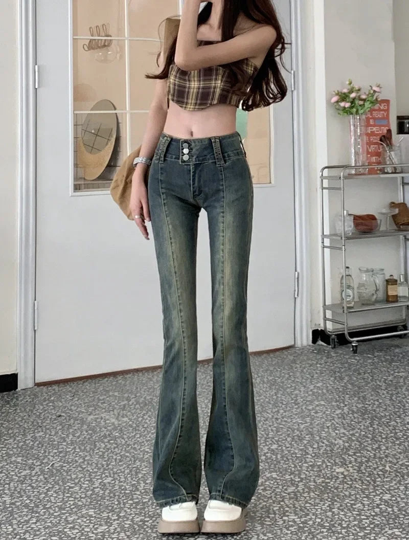 Vintage Brown Low Rise Flare Y2k Brown Long Baggy Denim Bottom