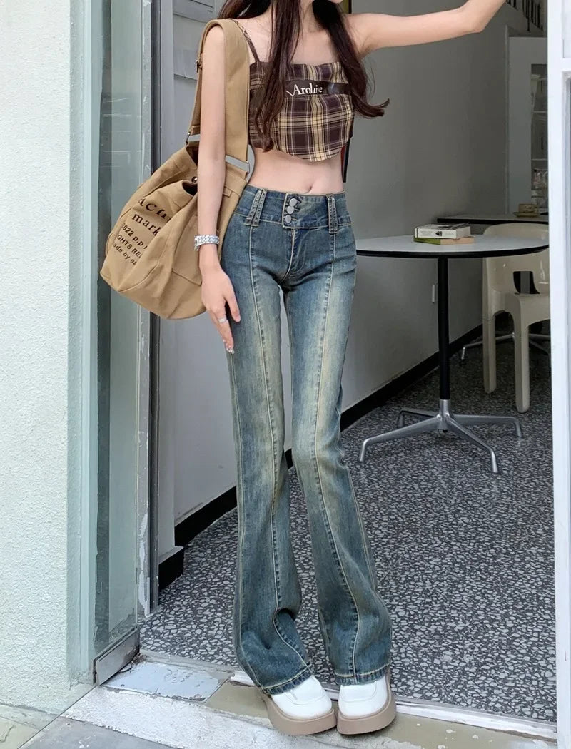 Vintage Brown Low Rise Flare Y2k Brown Long Baggy Denim Bottom