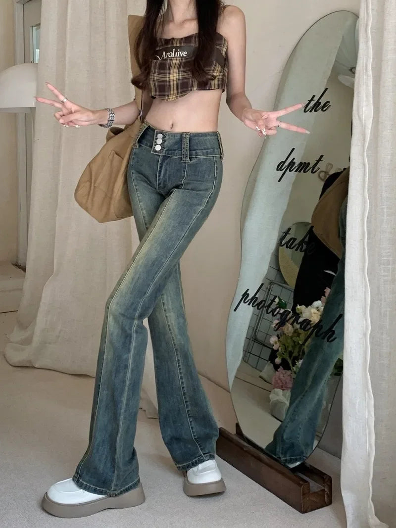 Vintage Brown Low Rise Flare Y2k Brown Long Baggy Denim Bottom