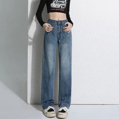 Vintage Wide-Legged Female New Explosive High-waisted Straight Loose Small Drag Jeans