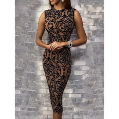 Vintage flower print bodycon midi dress sleeveless slim fit pencil summer dress Elegant party dresses vestidos verano 2019