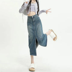 New High Waisted Small Package Hip Half-Body Skirt Jeans