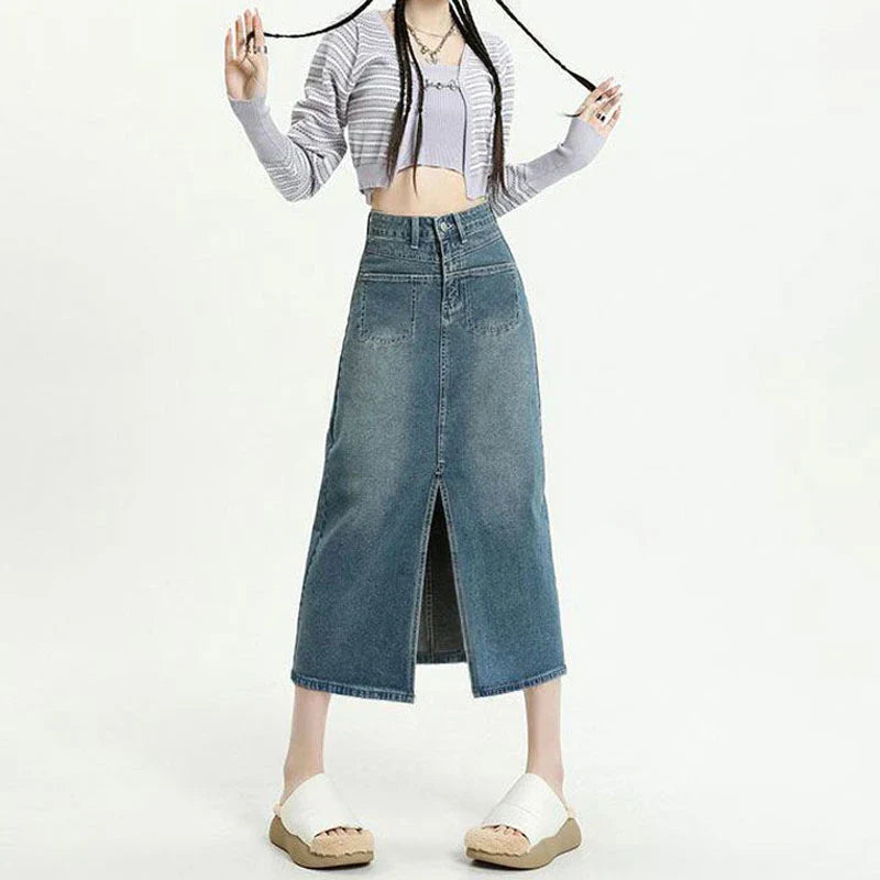 New High Waisted Small Package Hip Half-Body Skirt Jeans