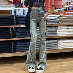 Vintage Micro Female Spring Fall New High-Waisted Horseshoe Flare Jeans