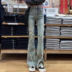 Vintage Micro Female Spring Fall New High-Waisted Horseshoe Flare Jeans