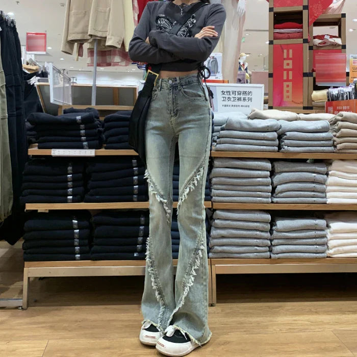 Vintage Micro Female Spring Fall New High-Waisted Horseshoe Flare Jeans