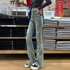 Vintage Micro Female Spring Fall New High-Waisted Horseshoe Flare Jeans