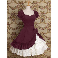 Vintage ruffles gothic dress short sleeve high waist bow patchwork dresses Elegant womens party dress cute vestidos mujer
