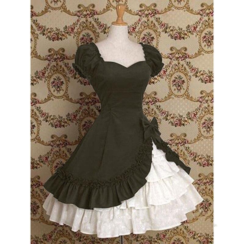 Vintage ruffles gothic dress short sleeve high waist bow patchwork dresses Elegant womens party dress cute vestidos mujer