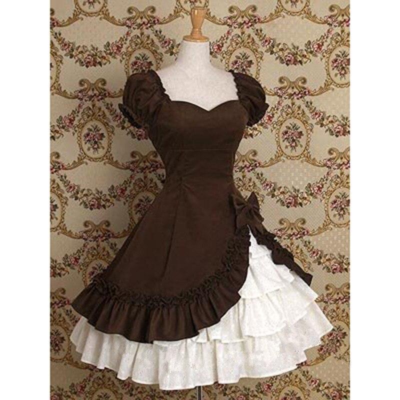 Vintage ruffles gothic dress short sleeve high waist bow patchwork dresses Elegant womens party dress cute vestidos mujer