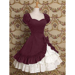 Vintage ruffles gothic dress short sleeve high waist bow patchwork dresses Elegant womens party dress cute vestidos mujer