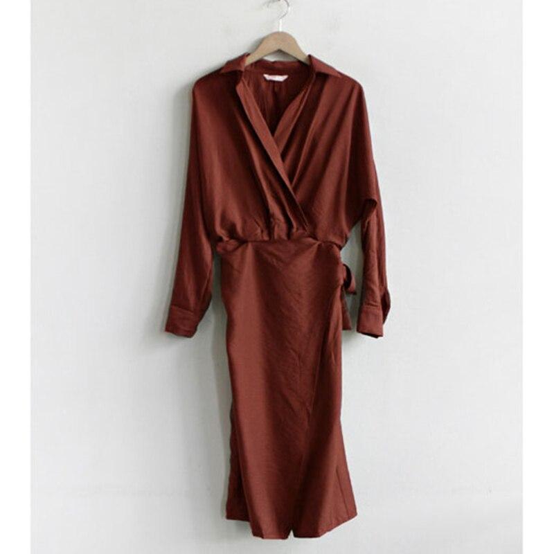 v neck front split tie waist dress