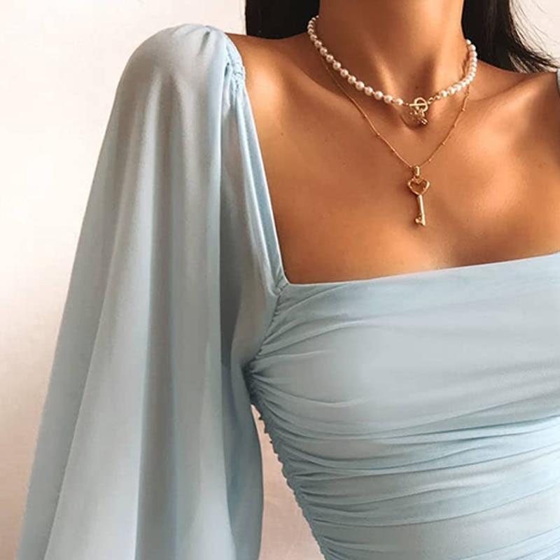 High Waist Long-Sleeve Sheath Mini Dress Slim Fit Bodycon Dresses