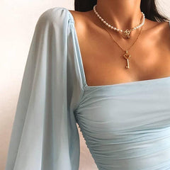High Waist Long-Sleeve Sheath Mini Dress Slim Fit Bodycon Dresses